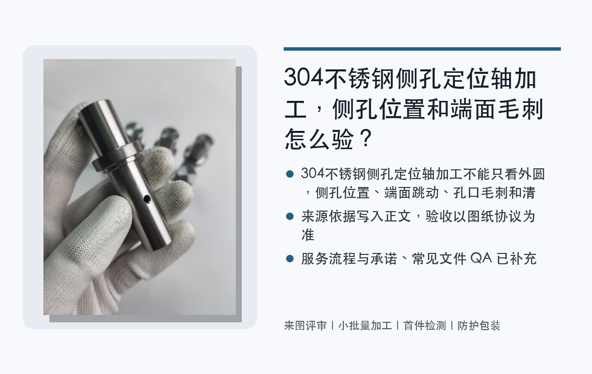 304不锈钢侧孔定位轴加工，侧孔位置和端面毛刺怎么验？